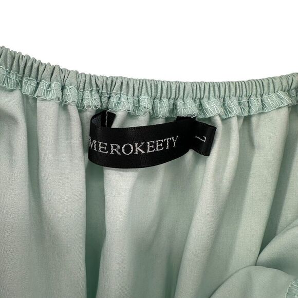 Puff Sleeve Mini Dress A Line Off The Shoulder Green Womens Size L Merokeety - Picture 6 of 8